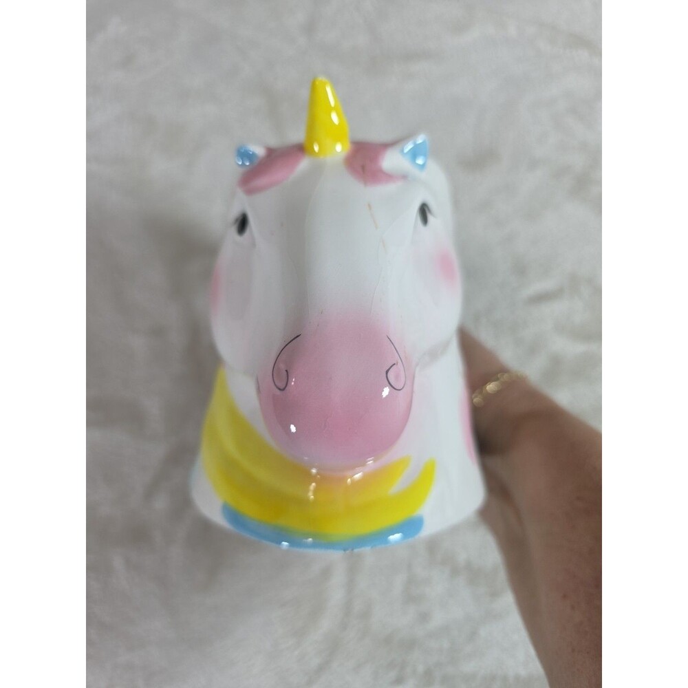 Unbranded Novelty Unicorn Mug 12/14 oz Handled White Unicorn Rainbow Mane Crazed - Picture 4 of 10
